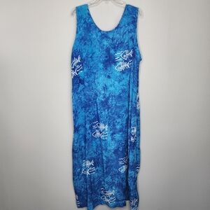 Island‎ Stuff Blue Sleeveless Maxi Dress with Fish Print 1X